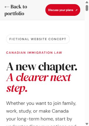 Mobile screenshot of the same immigration website concept